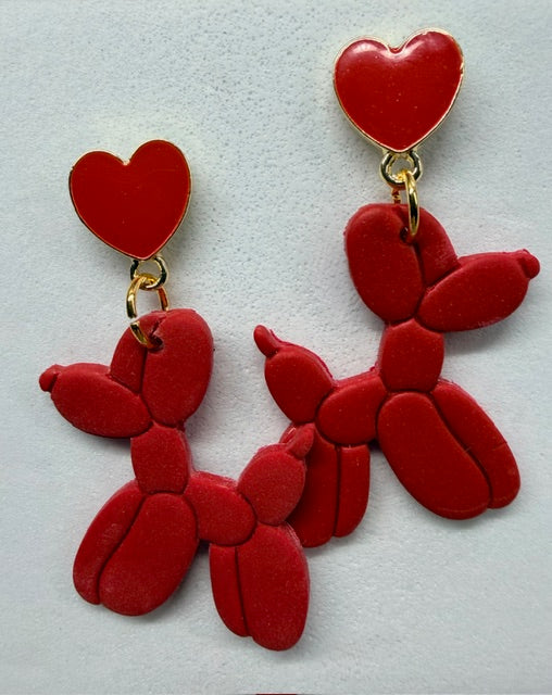 Whimsical Valentine Earrings - Balloon Dogs